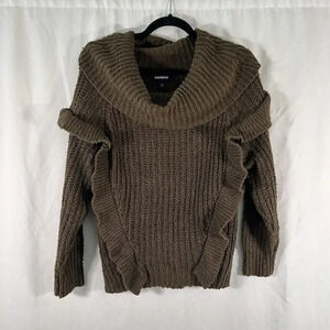 Express Sweater Women's Small Green Open Knit Cowl Neck Long Sleeve Pullover